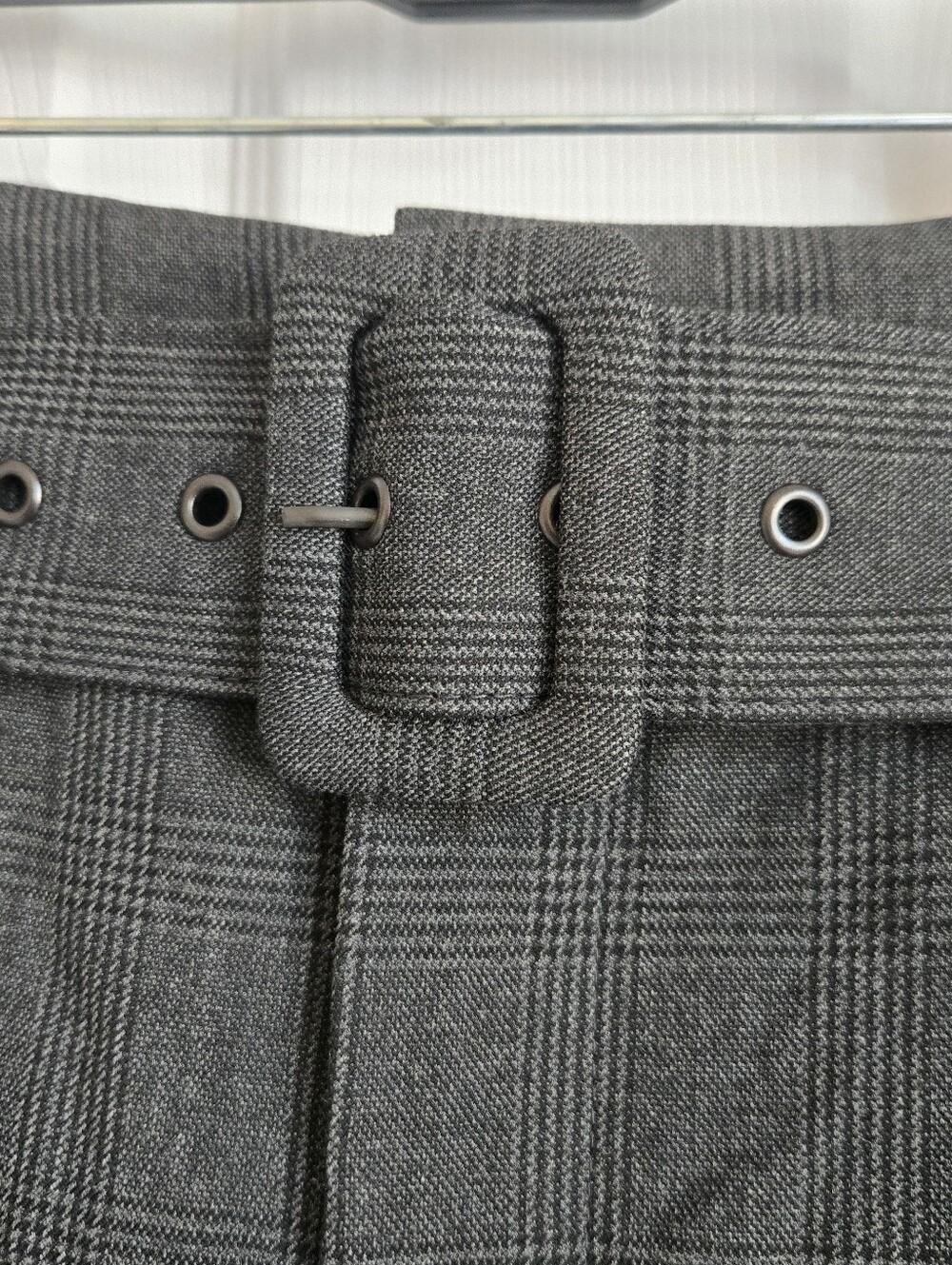 Zara Charcoal Grey Plaid High-Waisted Belted Pant In Size XS